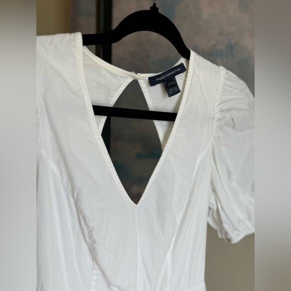 French Connection White Cotton Poplin Puff Sleeve Tiered Mini Dress Women’s 0 - Picture 3 of 9